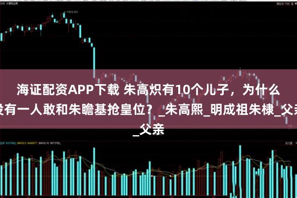 海证配资APP下载 朱高炽有10个儿子，为什么没有一人敢和朱瞻基抢皇位？_朱高熙_明成祖朱棣_父亲
