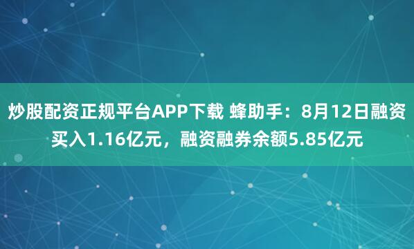 炒股配资正规平台APP下载 蜂助手：8月12日融资买入1.16亿元，融资融券余额5.85亿元